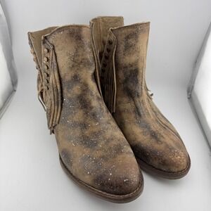 Circle G Corral Ankle Boots 8 Brown Distressed Fringe Studded Western Q5090